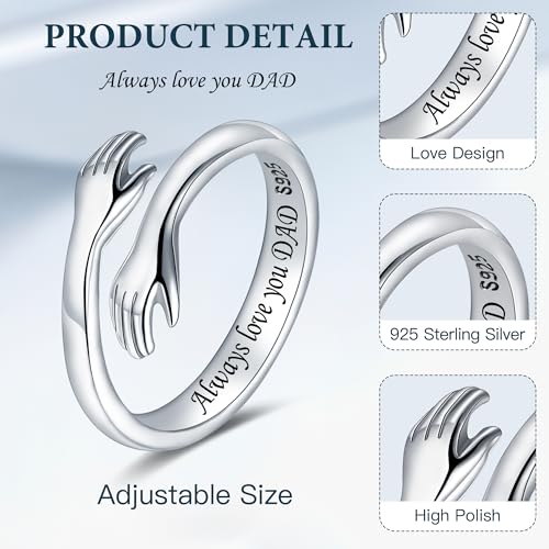 LOVECOM S925 Sterling Silver Hug Rings for Women Teen Girls Mother Daughter - color: Always love you DAD, size: US Size 6