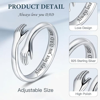 LOVECOM S925 Sterling Silver Hug Rings for Women Teen Girls Mother Daughter - color: Always love you DAD, size: US Size 6