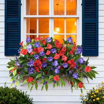 Hommyea Artificial Flowers for Outdoor, 2 PSC UV Resistant Fake Plants - color: Red Deep Blue