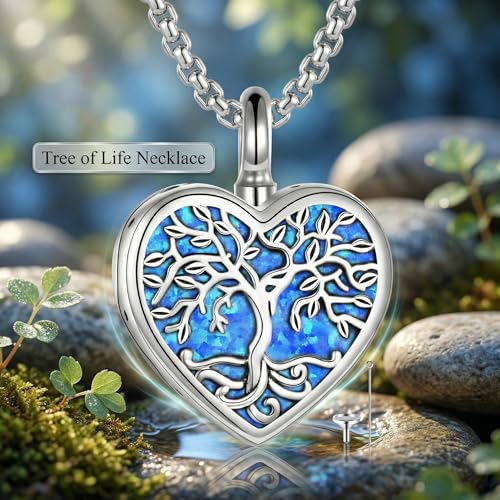 Urn Necklace for Ashes Blue opal Cremation Necklace Keepsake Memory Jewelry for Ashes of Loved Ones Keepsake - style: heart opal urn