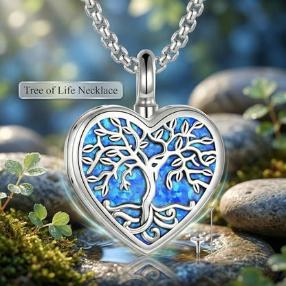 Urn Necklace for Ashes Blue opal Cremation Necklace Keepsake Memory Jewelry for Ashes of Loved Ones Keepsake - style: heart opal urn
