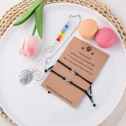 Sisadodo Rainbow Bridge Dog Memorial Gifts for Loss of Dogs Cats Rainbow Bridge Bracelet Keychains Paw Crystal Sun Catcher - color: Bracelet and Crystal Suncatcher