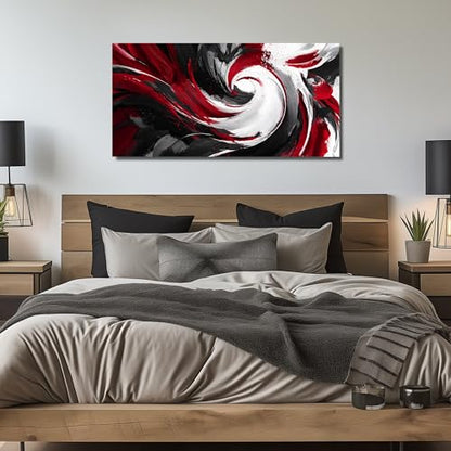 JuhaiArt Black Wall Art Abstract Wall Painting for Living Room - color: Red, size: 48"L x 24"W