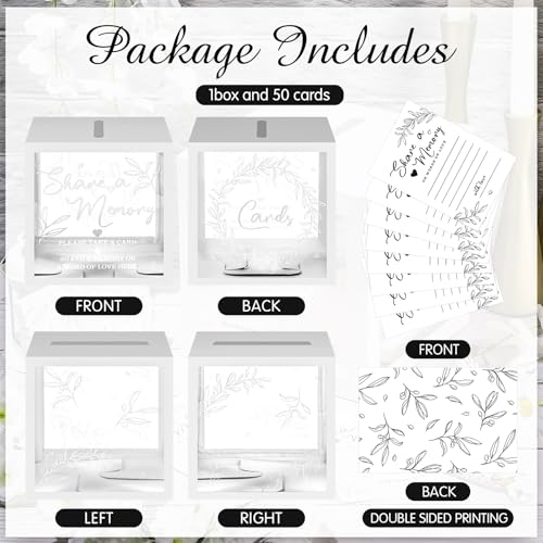 Pajean 50 Pcs Greenery Share a Memory Card, Celebration of Life Cards Box - color: White