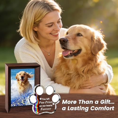 Dog Memorial Picture Frame 4x6, DIY Pet Memorial Gift for Loss of Dog or Cat with Paw Remembrance Ornament - You Left Paw Prints On Our Hearts Forever, Dogs Photo Frame Pet Sympathy Bereavement Gift