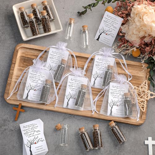 Tanlade 100 Sets Funeral Favors Memorial Seed Big Glass Bottles with Cork Stopper Cardinal Funeral Prayer Celebration of Life Card for Loss of Loved Memorial Service, 0.87x1.97in, No Seed