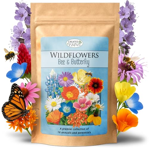 Bee & Butterfly Wildflower Seed Mix, 30,000 Seeds, Covers 300 Sq Ft | 16 annual and perennial varieties with colorful blooms that attract bees, butterflies, and other pollinators. - style: Bee & Butterfly