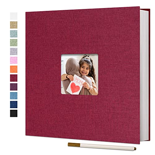 Vienrose Large Photo Album Self Adhesive for 4x6 8x10 Pictures Linen Scrapbook Album DIY 40 Blank Pages with A Metallic Pen | Linen Cover, Scrapbook, Fits 4X6 8X10 Pictures, Metallic Pen Included, Diy - color: Red, size: 11"x10.6" 40Pages
