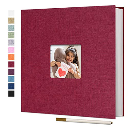 Vienrose Large Photo Album Self Adhesive for 4x6 8x10 Pictures Linen Scrapbook Album DIY 40 Blank Pages with A Metallic Pen - color: Red, size: 11"x10.6" 40Pages