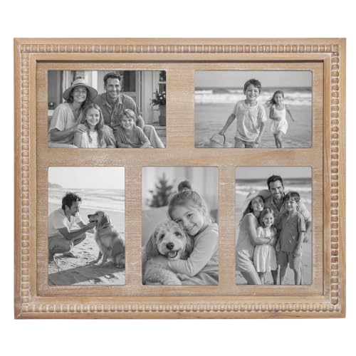 Rustic Farmhouse Picture Frame Collage 5 Rectangular 4x6 Photo Frames with Decorative Beads Natural Wood Collage Picture Frames for Family Photos - color: Natural, size: 5 Picture 4x6