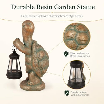 Solar Turtle Garden Statue, Resin Outdoor Decor with Light Lantern - style: Lantern Turtle 10.2in