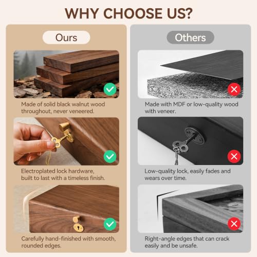 Black Walnut Wooden Lockable Jewelry Box, 2 Layer Large Organizer for Women - color: 2 Layer Large Lockable