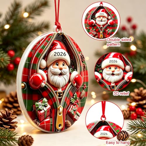 Santa Ornaments for Christmas Tree, 2026 Christmas Ornaments,3D Santa Claus - color: Santa