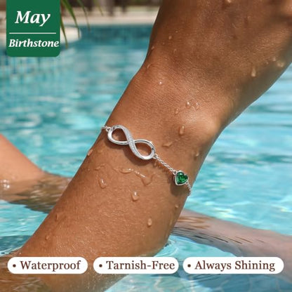 CDE 925 Sterling Silver Infinity Birthstone Bracelet Jewelry Gift for Women | Hypoallergenic,Non Tarnish,Heart CZ,Nickel-Free & Lead-Free,Anniversary Christmas Birthday Idea Gifts for Wife Girlfriend Her - color: 05-May