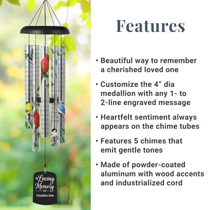 Let's Make Memories Personalized Memorial Wind Chime - Engraved Sonnet - Sympathy - Custom Condolences - in Loving Memory - style: In Loving Memory - Birds