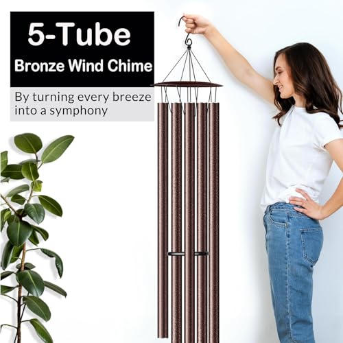 68” Large Wind Chimes for Outside Deep Tone, Bronze WindChimes for Women Mom Grandma, Memorial Sympathy Wind Chime for Loss of Loved One - size: Bronze-68 Inch-5 Tubes