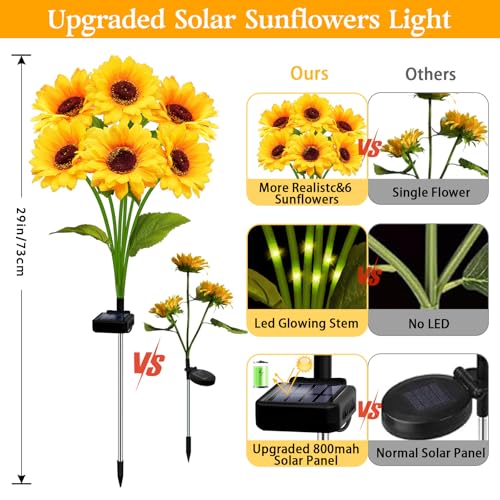 ANGMLN Solar Garden Lights 4 Pack 24 Solar Sunflower Lights Fall Decor - color: 6 Head Sunflower