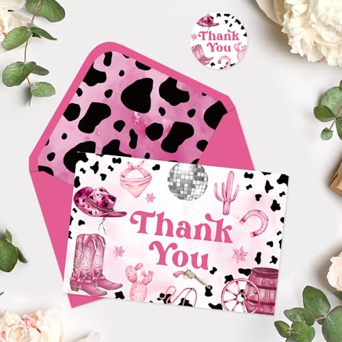FYSUIMU 24 Pack Cowgirl Thank You Card Bulk Leopard Print Cowgirl Hat Boots Blank Note Cards with Envelopes Stickers Western Greeting Cards for Birthday Baby Shower - style: Cowgirl