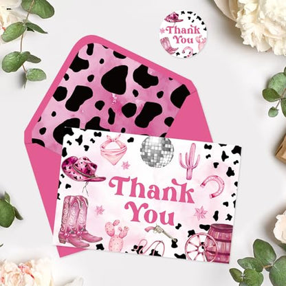 FYSUIMU 24 Pack Cowgirl Thank You Card Bulk Leopard Print Cowgirl Hat Boots Blank Note Cards with Envelopes Stickers Western Greeting Cards for Birthday Baby Shower - style: Cowgirl