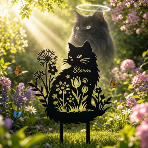 Pet Grave Markers Cat, Personalized Cat Memorial Stone with Name and Message, Outdoor Waterproof Cat Grave Marker, Cat Memorial Gifts for Loss of Cat - color: Cat 6