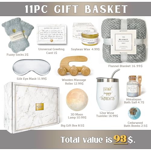 AHAGIFTREE Gift Basket Gifts for Women,11PC Birthday,Sympathy,Surgery Recovery Gifts Women,Get Well Soon After Surgery ,Condolences Basket for Loss,Sympathy - color: Grey