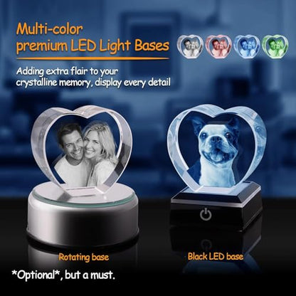 Crystal Heart Photo Frame, Upright Heart Crystal Keepsake，Transparent 3D Laser-Etched, Tabletop Display - size: Upright Heart