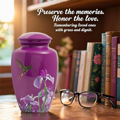 Purple Hummingbird Cremation Urn for Ashes Adult Female Male | Large Urn for Human Ashes Women and Men,Decorative Burial Urn for Mom/Mother/Grandma/Sister(up to 200 lbs) - size: Large,Hummingbird
