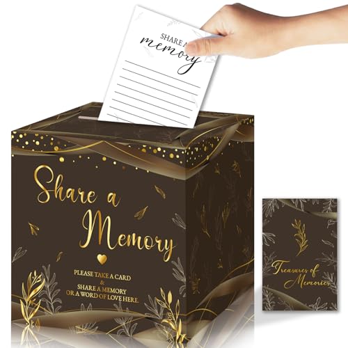 50Pcs Share a Memory Cards, Memory Box for Guest Ideas Celebration of Life Funeral Graduation Retirement Wedding Bridal Shower Birthday Anniversary, Brown - color: Brown Box