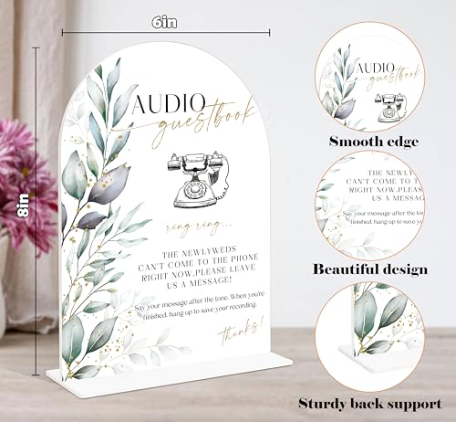 Acrylic Wedding Signs, Greenery Theme Audio Guestbook Sign, Wedding Reception Signage, Bridal Shower Table Decor with Stand, Engagement, Anniversary, Newlywed Events and Parties Supplies, 16 - color: Audio Guestbook Sign, 16