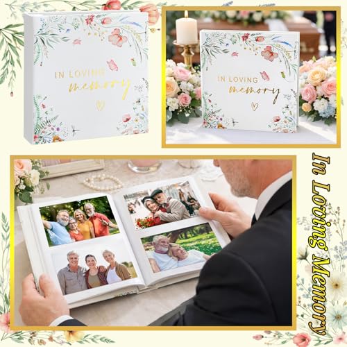 ReliThick Wildflower Cardinal Funeral Photo Album 4 x 6 Inch 200 Blank Pages Memorial Leather Memory Album Scrapbook for Memorial Service Decor Funeral Party Supply - style: Wildflower Funeral