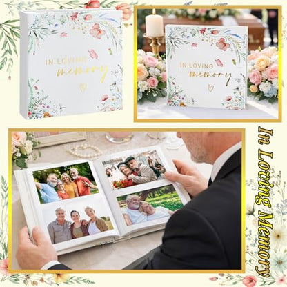 ReliThick Wildflower Cardinal Funeral Photo Album 4 x 6 Inch 200 Blank Pages Memorial Leather Memory Album Scrapbook for Memorial Service Decor Funeral Party Supply - style: Wildflower Funeral