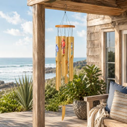 Bamboo Wind Chimes for Outside, Cardinal Wooden Wind Chime Memorial Gifts - size: 38" Cardinals