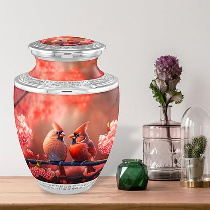 Cardinal Couple Cremation Urns for Adult Ashes Male Female - 200lbs Burial Urns for Human Ashes with Velvet Bag (Cardinal Couple No Medallion - color: Cardinal Couple No Medallion Fast Shipping