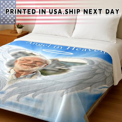 Arovene Ship Next Day, Custom Memorial Blanket with Photo - Printed in USA, A Hug from Heaven Blanket, Personalized Sympathy Gifts for Loss of Loved One Dad Mom Husband Wife Friend Dog Memorial Gifts - color: Style 01