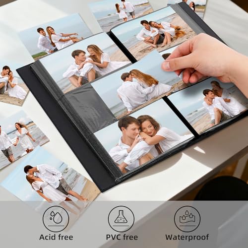 4x6 Slip In Photo Album Holds 300 Pockets Cloth Cover Black | DIY cover window, Acid free pages, PVC free pockets, Family Travel Wedding, Gift ready - color: Black, size: 300 Pockets
