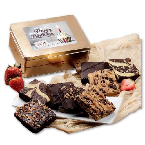 Birthday Gift For Women, Birthday Gift Basket - 18 Individually Wrapped Brownies Freshly Baked in a Variety of Flavors - Dulcet's Signature Flavored Fudge Brownies - Gift Box Comes with Happy Birthday Card - style: Birthday