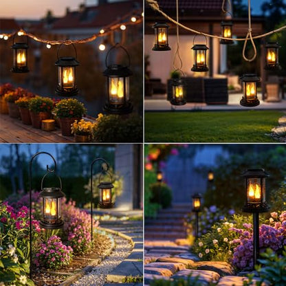 Beautyard 6 Packs Outdoor Solar Candles Lights Flickering Decorative Lantern Stake Lighting for Garden, Backyard, Lawn, Pathway, Patio Accessories and Decor ( Small 6 Pack , Black )…