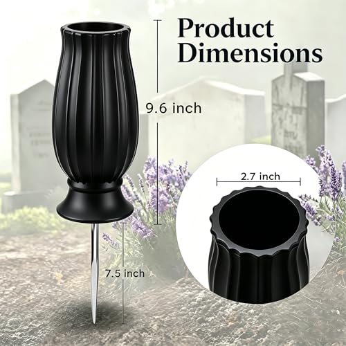 2 Pcs Cemetery Vases with Spikes Flower Holder for Cemetery Grave Vases for Cemetery with Stake (Black) - color: Black