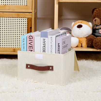 ANMINY Fabric Storage Box Bins with Lids, Beige, 10"x8"x7" - color: Beige, size: Small (Pack of 1)