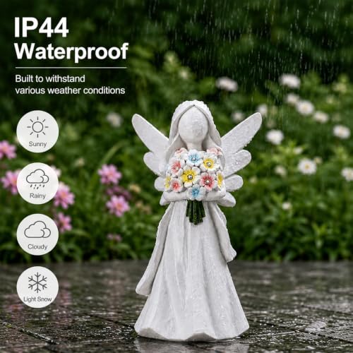 Goodeco Solar Angel Statue with Bouquet LED Light Garden Decor - color: White Angel