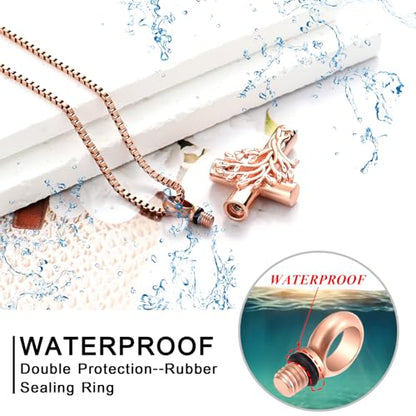 XSMZB Tree of Life Cross Cremation Jewelry for Ashes Human Pet Memorial Ashes Necklace Butterfly Cross Keepsake Pendant for Women - color: Rose Gold