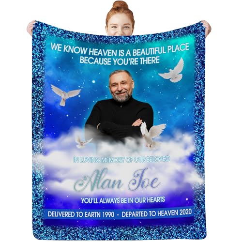 Custom Memorial Blanket with Photos for Loss of Loved One, in Loving Memory Gifts Personalized Sympathy Blanket for Loss of Mom Dad Husband Wife Grandma Grandpa Friends, Sympathy Bereavement Gifts - color: Memorial Blanket-8