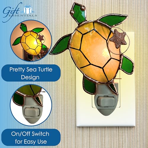 Gift Essentials Sea Turtle Plug-in Night Light - Stained Glass Nightlight | Sea Turtle Stained Glass Plug-in Nightlight with On/Off Rocker Switch. Includes One 4-Watt Replaceable Warm-Glow Bulb. - color: Sea Turtle