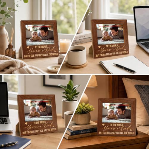 Family Picture Frame, Dad Gift, 4x6 Wooden Photo Display, Rustic Desk Decor, Dad Day Gifts, Dad Birthday Gifts, 6.9 x 7.3 in - color: Father 07