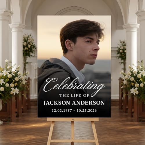 Personalized Funeral Welcome Sign, Elegant Celebration Of Life Funeral Photo Sign, Memorial Welcome Sign, In Loving Memory Of Sign, Memorial Signs with Picture, Celebration Of Life Decoration - color: Style #8