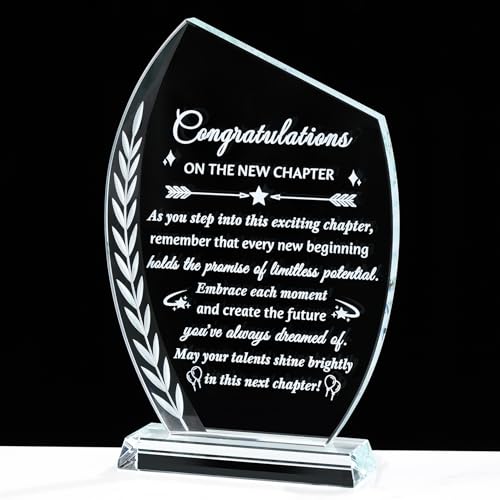 Congratulations New Job Gifts for Women Men, Crystal Plaque | Congrats on New Job Promotion Gifts for Coworker Leader Employee Boss, Farewell, Graduation, Engraved Keepsake Decor - style: Next chapter