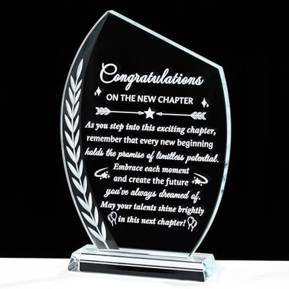 Congratulations New Job Gifts for Women Men, Crystal Plaque | Congrats on New Job Promotion Gifts for Coworker Leader Employee Boss, Farewell, Graduation, Engraved Keepsake Decor - style: Next chapter