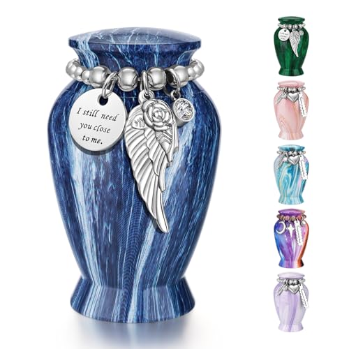 Abooxiu Small Urns for Human Ashes Keepsake 2.85 Inches Mini Urns for Ashes Memorial Small Cremation Urn Ash Keepsake Urns Mini Funeral Burial Decorative Urn for Adult Males Females Pets, Tide Blue