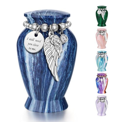 Abooxiu Small Urns for Human Ashes Keepsake 2.85 Inches Mini Urns for Ashes Memorial Small Cremation Urn Ash Keepsake Urns Mini Funeral Burial Decorative Urn for Adult Males Females Pets, Tide Blue