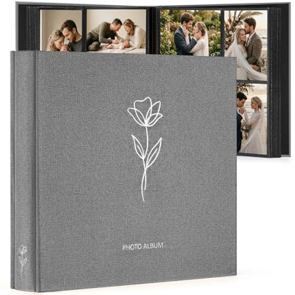 DazSpirit 4x6 Photo Album, 600 Photos, Large Capacity, Linen Hardcover | Grey Floral Photo Book, Acid-Free Slip-In Pages, Memory Album for Wedding, Baby, Anniversary, Travel and Family Photos - color: Grey